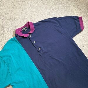 Vintage Jonathan Corey Men’s Colorblock Blue Purple Teal Polo Shirt Mens Size XL